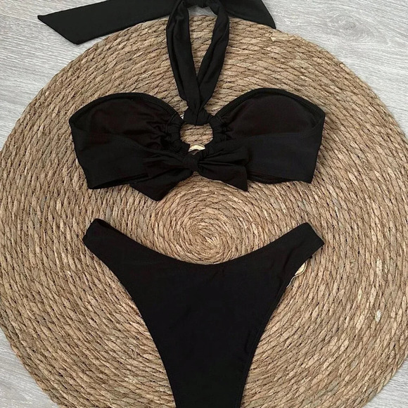 Black Sexy Women's Halter Neck Bikini Set - Picture 4 of 6